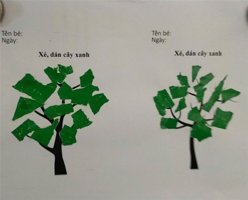 Xé giấy vụn và dán cây xanh