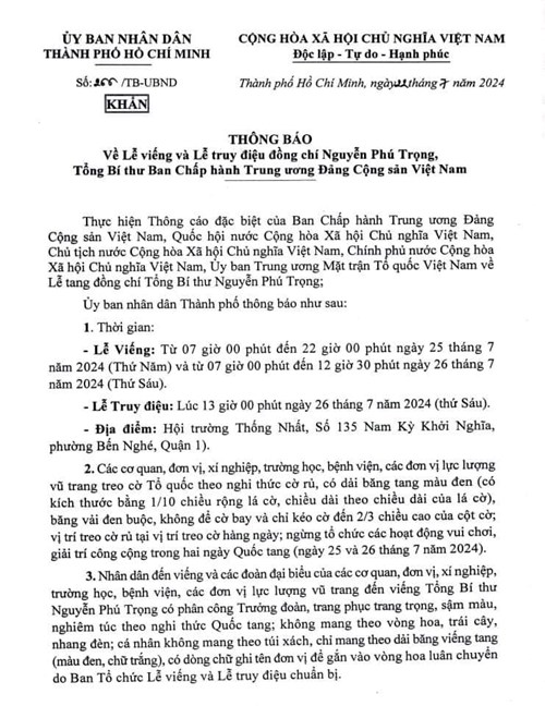 Lễ viếng và lễ truy điệu đồng chí nguyễn phú trọng