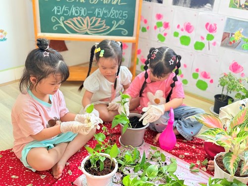 Hoạt động  trồng cây nhớ bác  nhân kỷ niệm 135 năm ngày sinh chủ tịch hồ chí minh (19/5/1890 – 19/5/2025) của các bé mầm 2