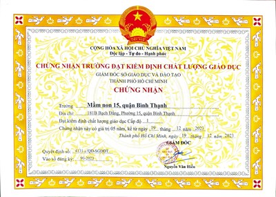 Chứng nhận trường đạt Kiểm định chất lượng giáo dục