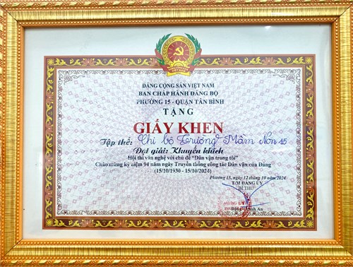 Chi bộ trường Mầm non 15 đạt giải khuyến khích hội thi văn nghệ với chủ đề  Dân vận trong tôi 