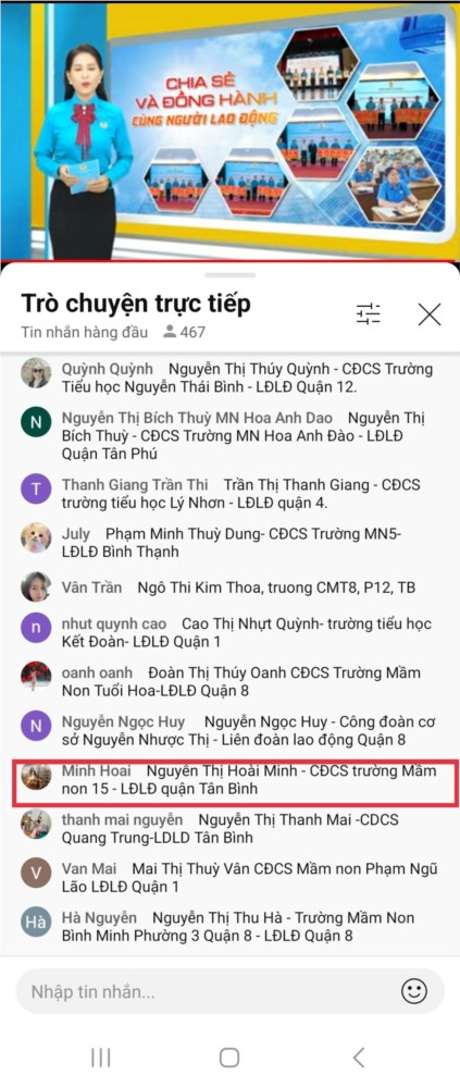 Công đoàn viên Mầm non 15 tham gia xem trực tuyến kênh Youtube  Công đoàn Thành phố Hồ Chí Minh  số 01 năm 2024