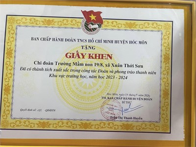 🎉Chúc mừng tập thể chi đoàn Mầm non 19/8 đã có thành tích xuất sắc trong công tác Đoàn và phong trào thanh niên khu vực trường học, năm học 2023-2024