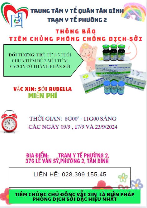 Thông báo tiêm chủng phòng chống dịch Sởi cho đối tượng trẻ 1-5 tuổi chưa tiêm đủ 2 mũi tiêm vacxin có thành phần Sởi.