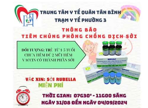 Lịch tiêm chủng Vaccin Sởi Rubella tại Trạm y tế phường 3