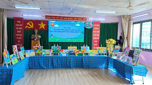 Trường mầm non phường 5 tổ chức hội thi vẽ tranh chào mừng kỷ niệm 50 năm ngày giải phóng miền nam, thống nhất đất nước (30/4/1975 - 30/4/2025)