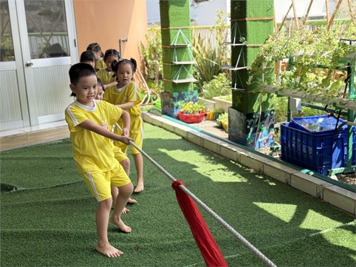 Pooh 2 cùng quan sát cây hoa thiên điểu và chơi trò chơi vận động kéo co