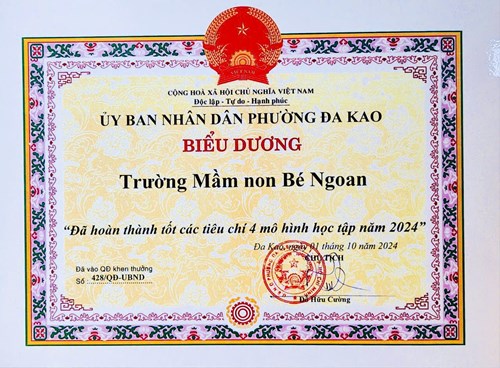 Trường Mầm non Bé Ngoan hoàn thành tốt các tiêu chí 4 mô hình học tập năm 2024”