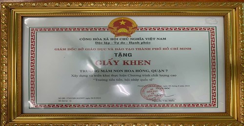 Quyết định về công nhận Trường Mầm non Hoa Hồng, Quận 7 là trường thực hiện chương trình chất lượng cao  Trường tiên tiến, hội nhập quốc tế 