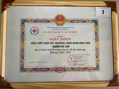 Hội chữ thập đỏ trường Mầm non Hoa Sen đã có thành tích tốt trong công tác Xã hội nhân đạo năm hoc 2023-2024