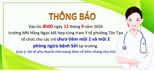 Thông báo tiêm ngừa sởi của trường mầm non Hồng Ngọc