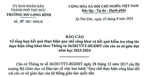 Công khai theo thông tư 36 năm học 2023-2024