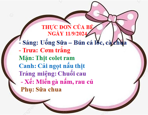 Thực đơn -nguyên liệu thực phẩm ngày 11/09/2024
