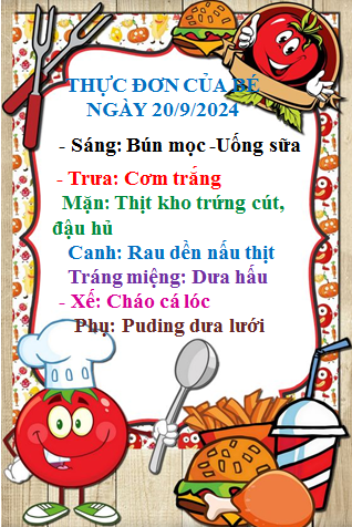 Thực đơn của bé ngày 20/09/2024