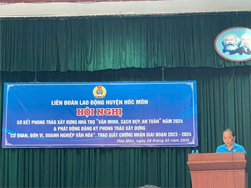 CĐCS trường MN Mỹ Hòa tham dự hội nghị sơ kết phong trào xây dựng nhà trọ  Văn minh, sạch đẹp, an toàn  năm 2024 & phát động đăng ký phong trào xây dựng  Cơ quan, đơn vị, doanh nghiệp văn hóa , trao giấy chứng nhận giai đoạn 2023-2024