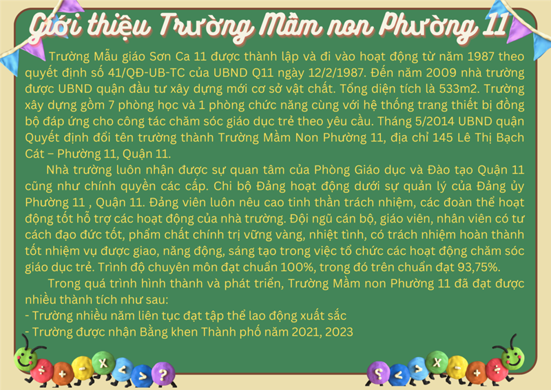 Giới thiệu trường mầm non phường 11
