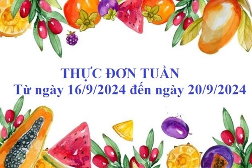 Thực đơn tuần của bé từ ngày 16/9/2024 đến ngày 20/9/2024.