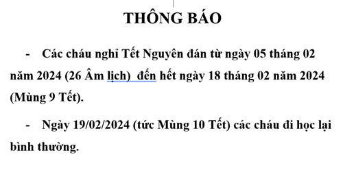 Thời gian nghỉ Tết Nguyên đán 2024