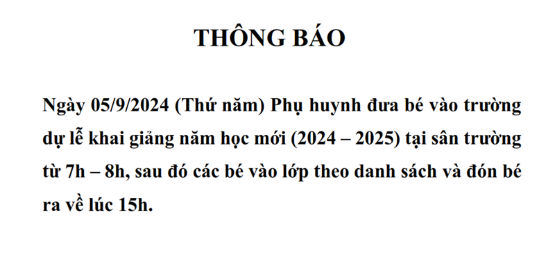 Thông báo nhập học
trường mầm non quận 11