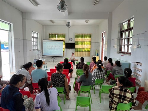 Ngày 12 tháng 9 năm 2024 Trường Mầm non Thạnh An phối hợp với Trạm Y tế xã Thạnh An tổ chức buổi nói chuyện chuyên đề lần 1 năm học 2024-2025 nhằm tuyên truyền phòng, chống dịch bệnh Sởi, bệnh thường gặp, HIV, tác hại của rượu, bia...