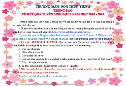 Thông báo về kết quả tuyển sinh đợt 1 - Năm học 2024 - 2025