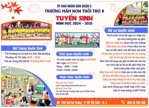 Thông tin tuyển sinh năm học 2024-2025 của trường Mầm non Tuổi Thơ 8
