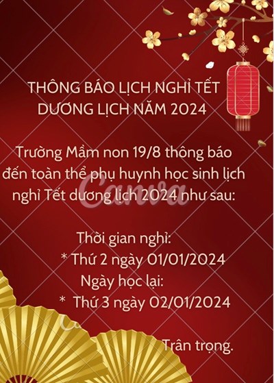 Thông báo về việc nghĩ tết dương lịch năm 2024