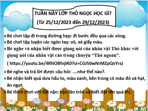 Kế hoạch tuần 4 tháng 12 năm 2023 lớp Thỏ Ngọc