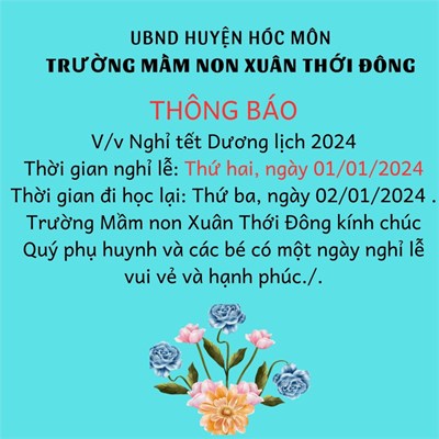 Thông báo về việc nghỉ tết dương lịch