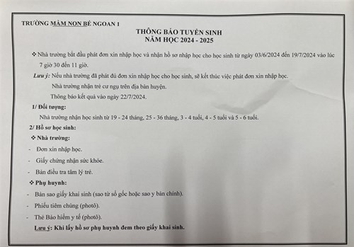 Thông báo phát hồ sơ học sinh năm học 2024-2025