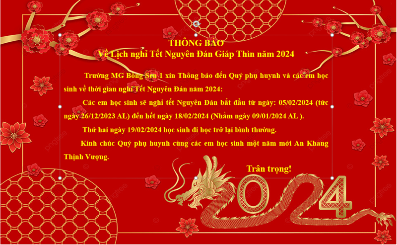Thông báo Lịch nghỉ Tết Nguyên Đán năm 2024