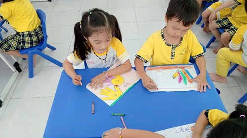 TẠO HÌNH: Can vẽ, tô màu bàn tay- Lá 1