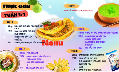 Thực đơn tuần 1 tháng 1 (từ ngày 30/12/2024 đến 1/1/2025)