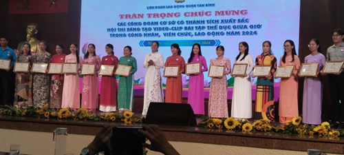 Tuyên dương Công đoàn cơ sở có thành tích xuất sắc Hội thi sáng tạo Video-Clip bài thể dục giữa giờ trong Công nhân, viên chức, lao động năm 2024.