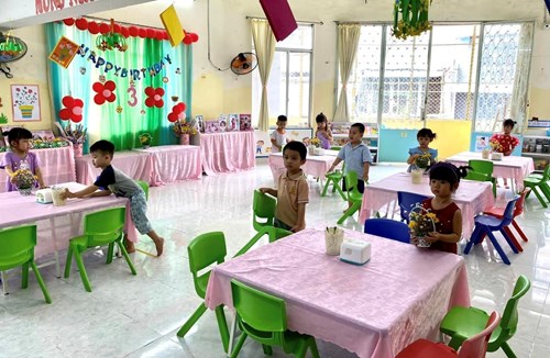 khoảnh khắc đáng yêu của các bé Khối Nhà trẻ, mầm trong buổi tiệc sinh nhật