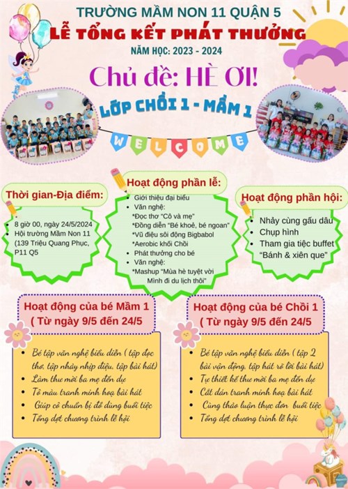 Công tác chuẩn bị   lễ phát thưởng   của các bé lớp mầm 1 và chồi 1