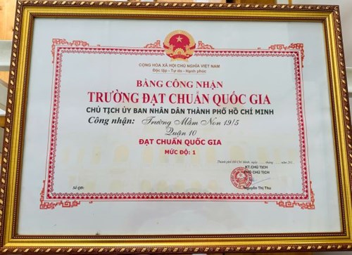 Quyết định  công nhận trường Mầm non đạt chuẩn quốc gia mức độ 1 theo Thông tư 02/2014/TT-BGDĐT năm 2016