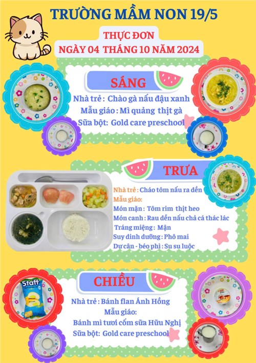 Thực đơn ngày 4 tháng 10 năm 2024