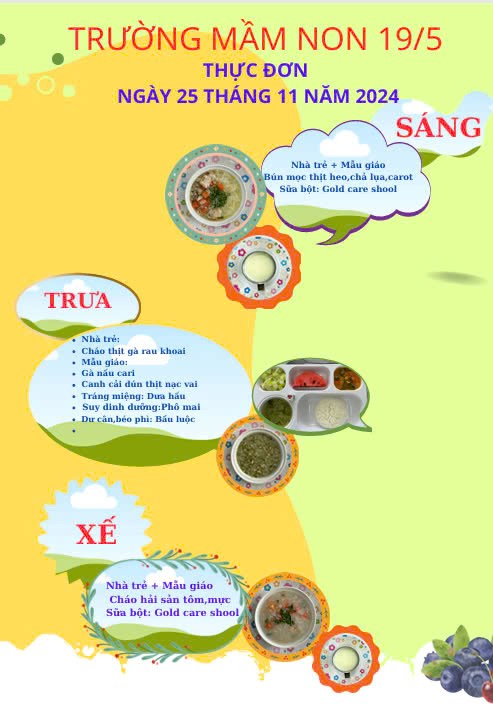 Thực đơn ngày 25 tháng 11 năm 2024