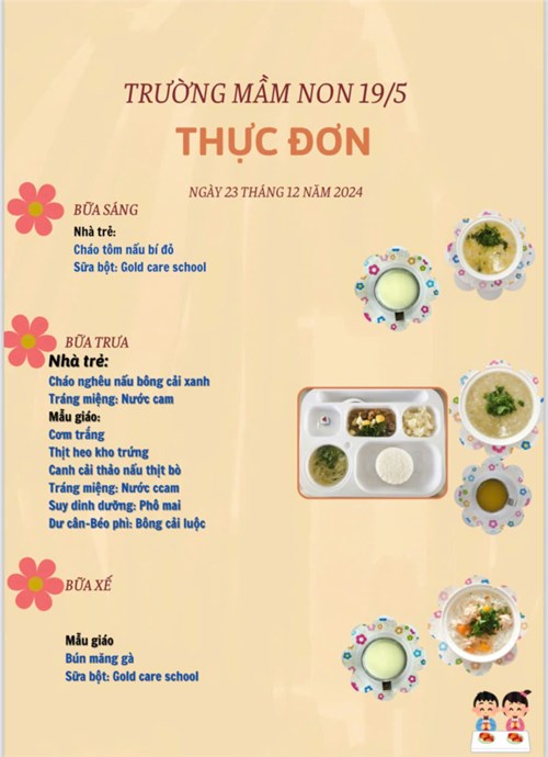 Thực đơn ngày 23 tháng 12 năm 2024