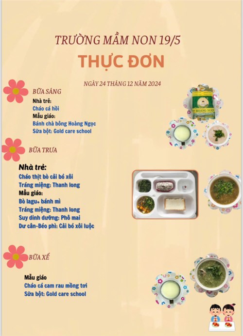 Thực đơn ngày 24 tháng 12 năm 2024