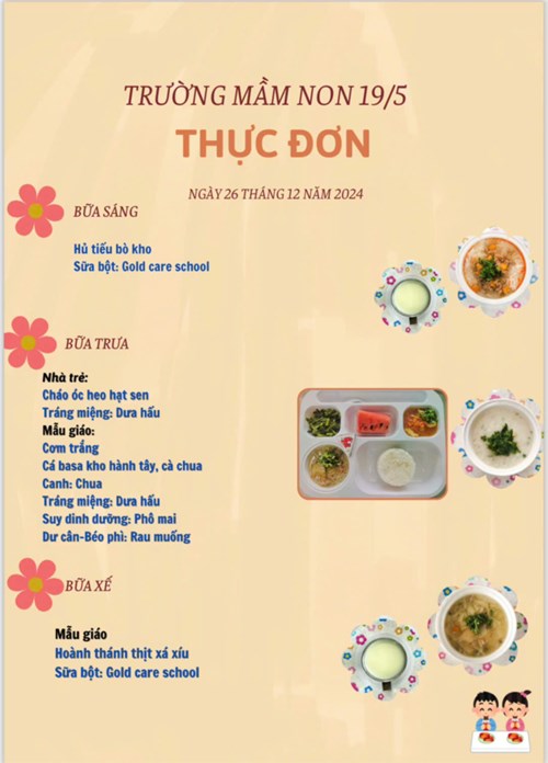 Thực đơn ngày 26 tháng 12 năm 2024