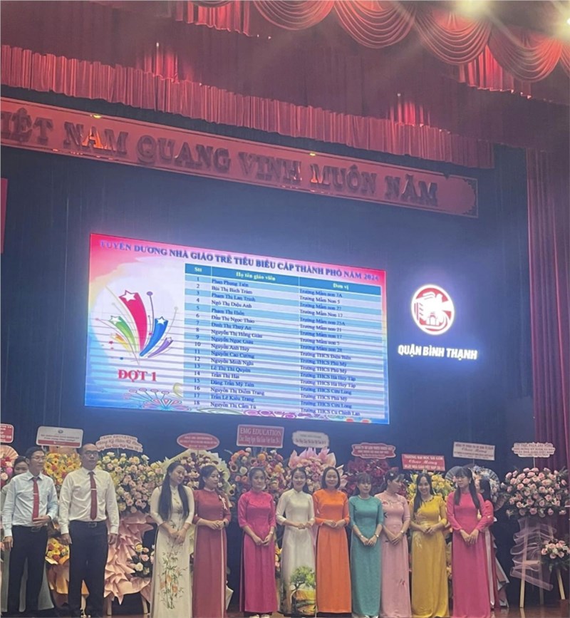 Tại buổi họp mặt 42 năm ngày Nhà giáo Việt Nam 20/11, Cô Phạm Thị Hiền - Bí thư Chi đoàn vinh dự nhận danh hiệu Nhà giáo trẻ tiêu biểu cấp Thành phố năm 2024 do Phòng giáo dục khen thưởng