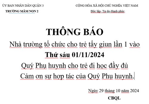 Thông báo về việc uống thuốc tẩy giun