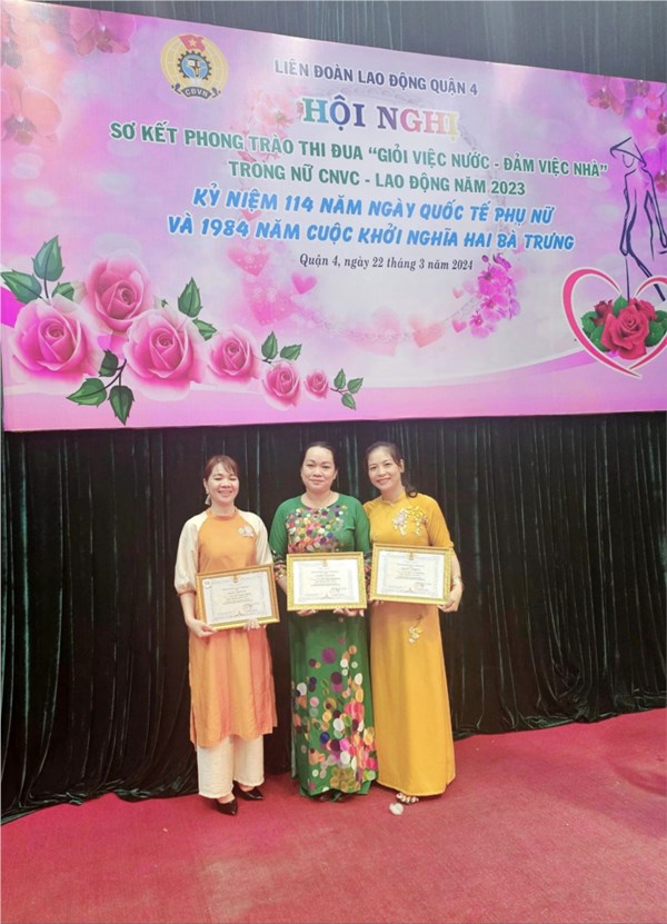 Nhận Giấy khen Đã có thành tích xuất sắc trong các phong trào thi đua, đạt danh hiệu  Giỏi việc nước, đảm việc nhà  cấp Quận năm 2023