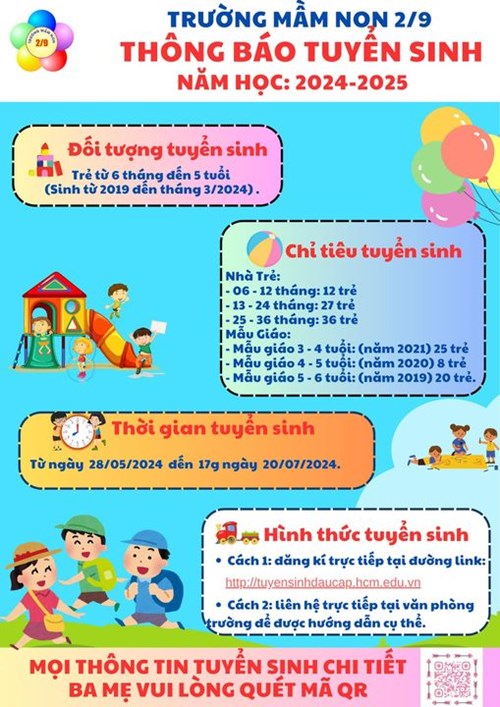 Thông báo tuyển sinh Trường Mầm non 2/9-Quận 10. Năm hoc 2024-2025