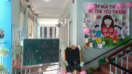 Hoạt động phối kết hợp cùng phụ huynh  Trang trí sự kiện Chào mừng Ngày phụ nữ Việt Nam 20-10  - Lớp 5-6 tuổi (1)
