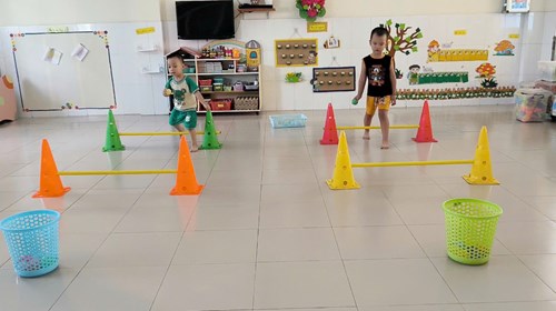 Hoạt động phát triển thể chất. Đề tài: BƯỚC QUA VẬT CẢN, BỎ BÓNG VÀO RỔ. Lớp: 3-4 tuổi(3)