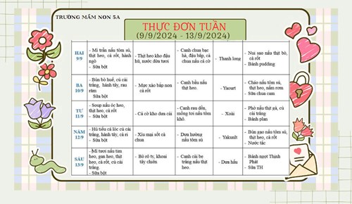 Thực đơn tuần (9/9/2024 - 13/9/2024)