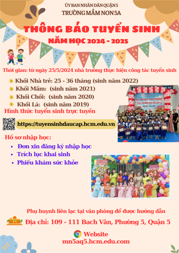 Trường mầm non 5a tuyển sinh năm học 2024 - 2025